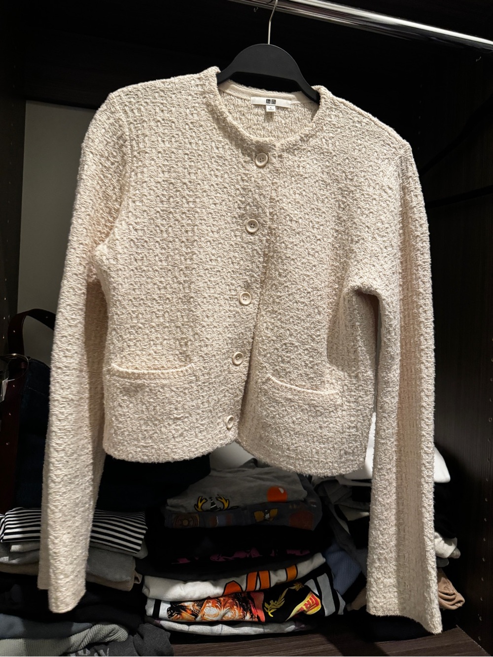 Uniqlo Cream Button-Front Textured Cardigan/Blazer